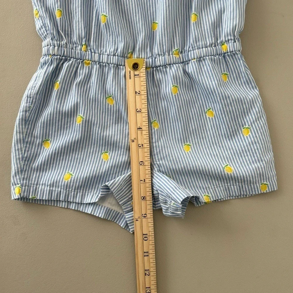 Janie & Jack Girls Romper 4T/5T Blue Stripe Lemon Ruffle Beach Vacation Cotton - Picture 11 of 13